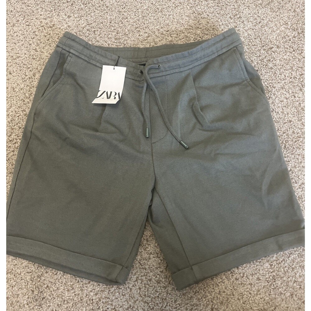 New Zara Men Stretch Shorts Green jogger bermuda pants Size XL /34